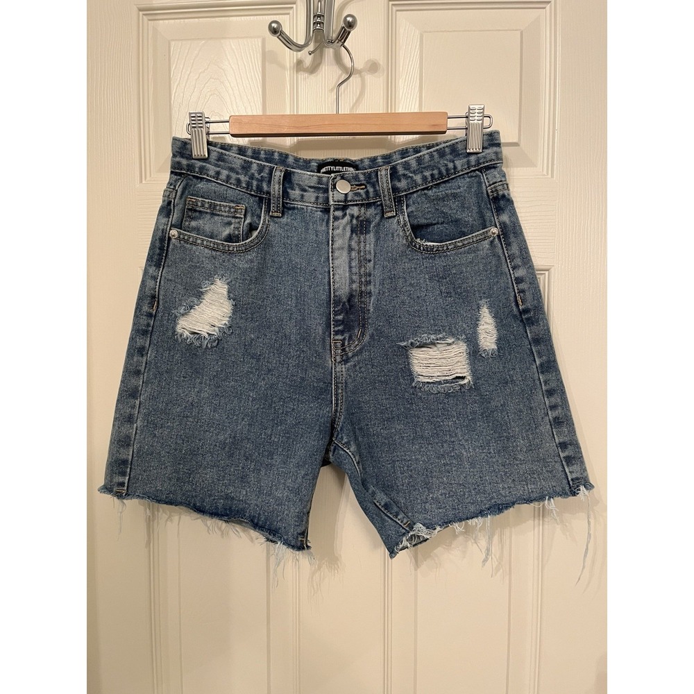 Pretty Little Thing Distressed High Rise Women's Jean Shorts US Sz 4/6 UK Sz 10